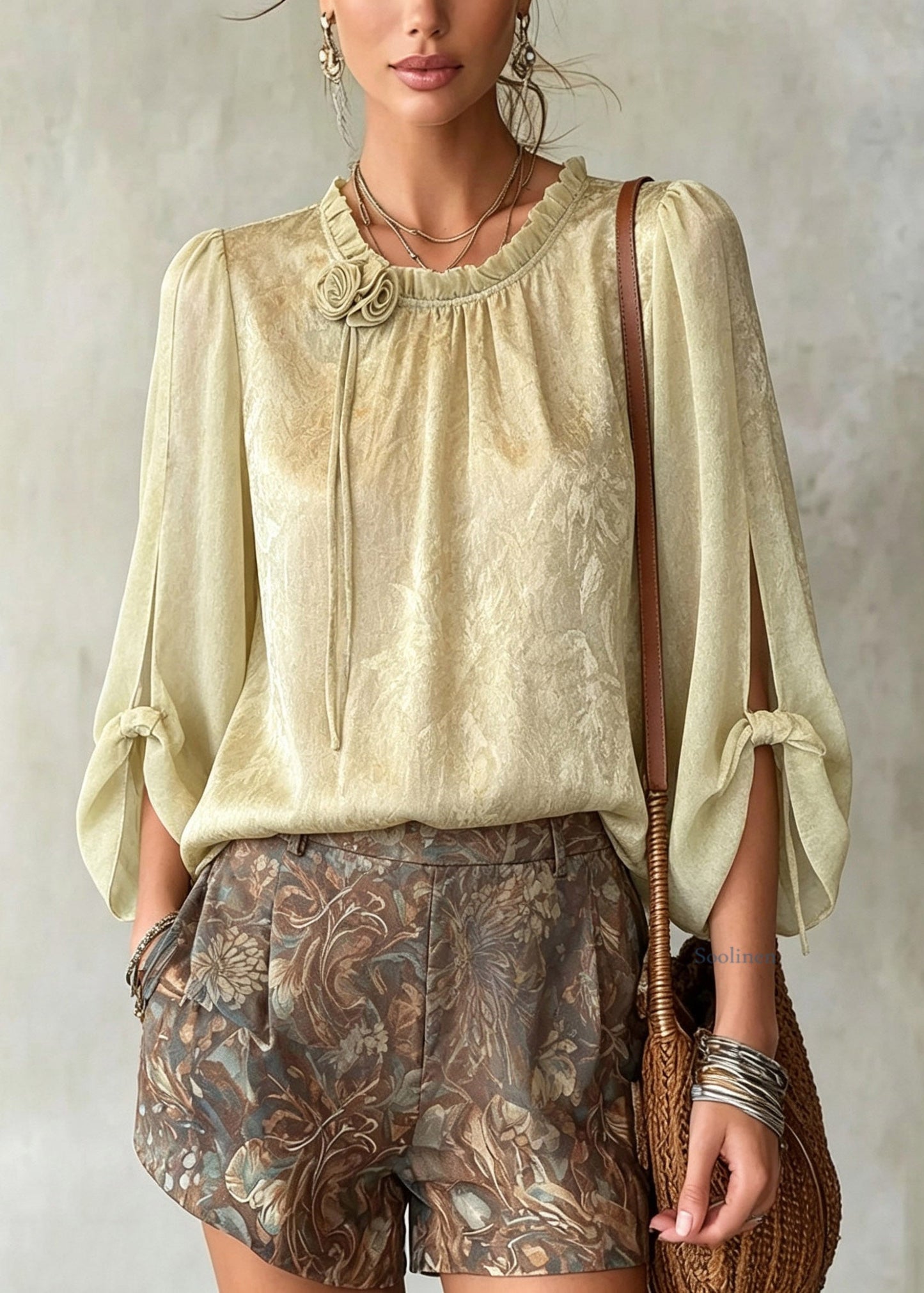 Fine Light Green Floral Print Chiffon Shirt Half Sleeve