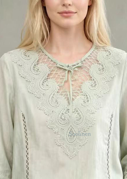 Fine Light Green Hollow Out Lace Patchwork Cotton Tanks Summer