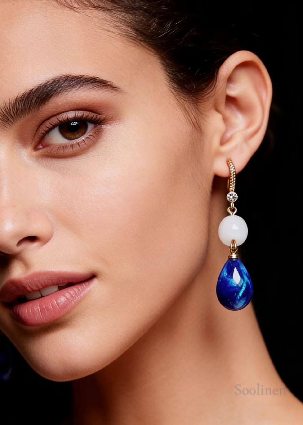Fine Peacock Blue Water Droplet Gem Stone Ethnic Style Drop Earrings