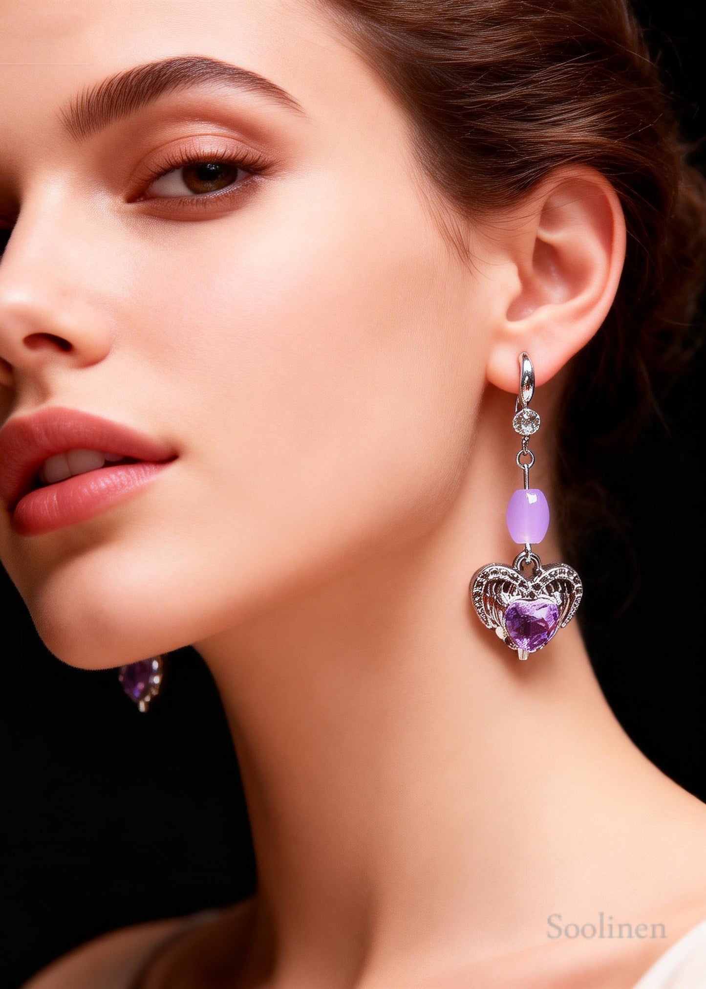 Fine Purple Heart-shaped Gem Stone Drop Earrings