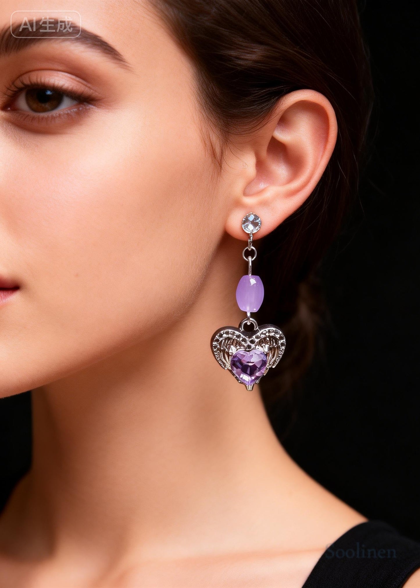 Fine Purple Heart-shaped Gem Stone Drop Earrings