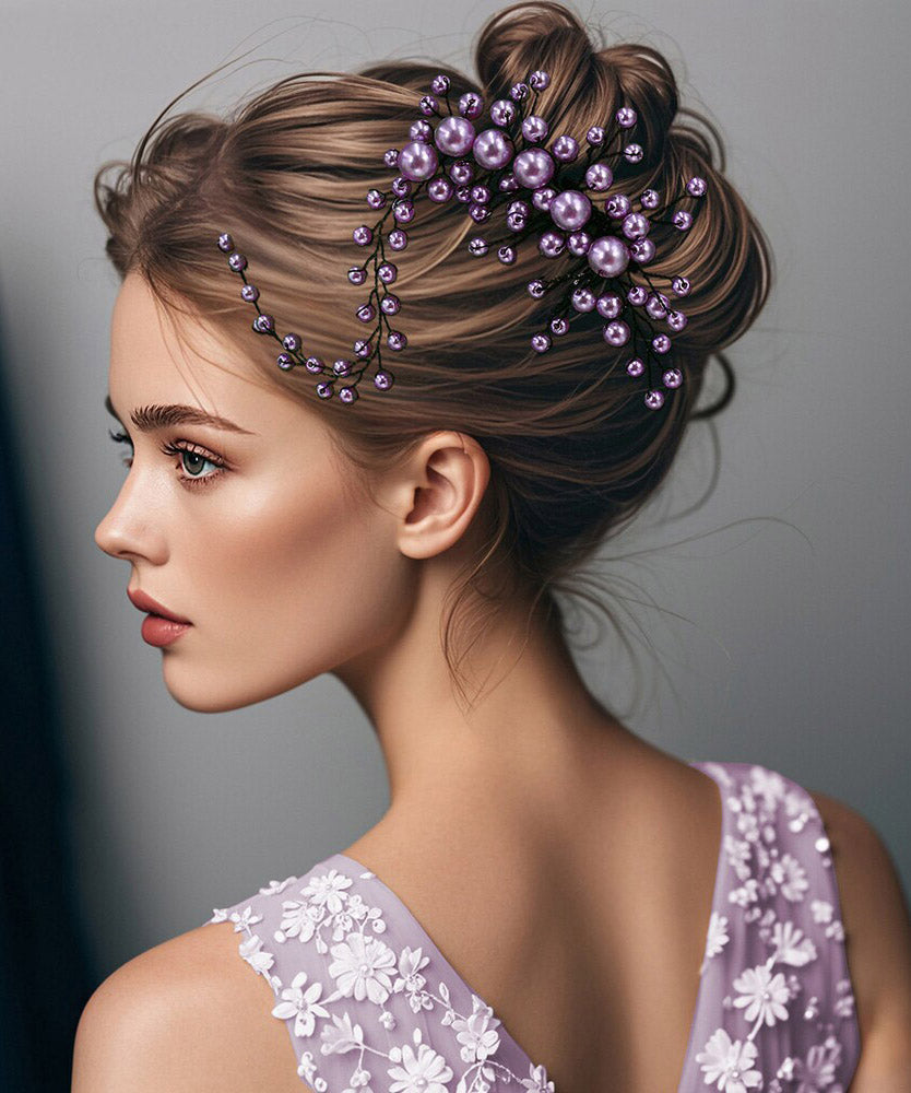 Fine Purple Weave Pearl Beadin Bride HairPiece