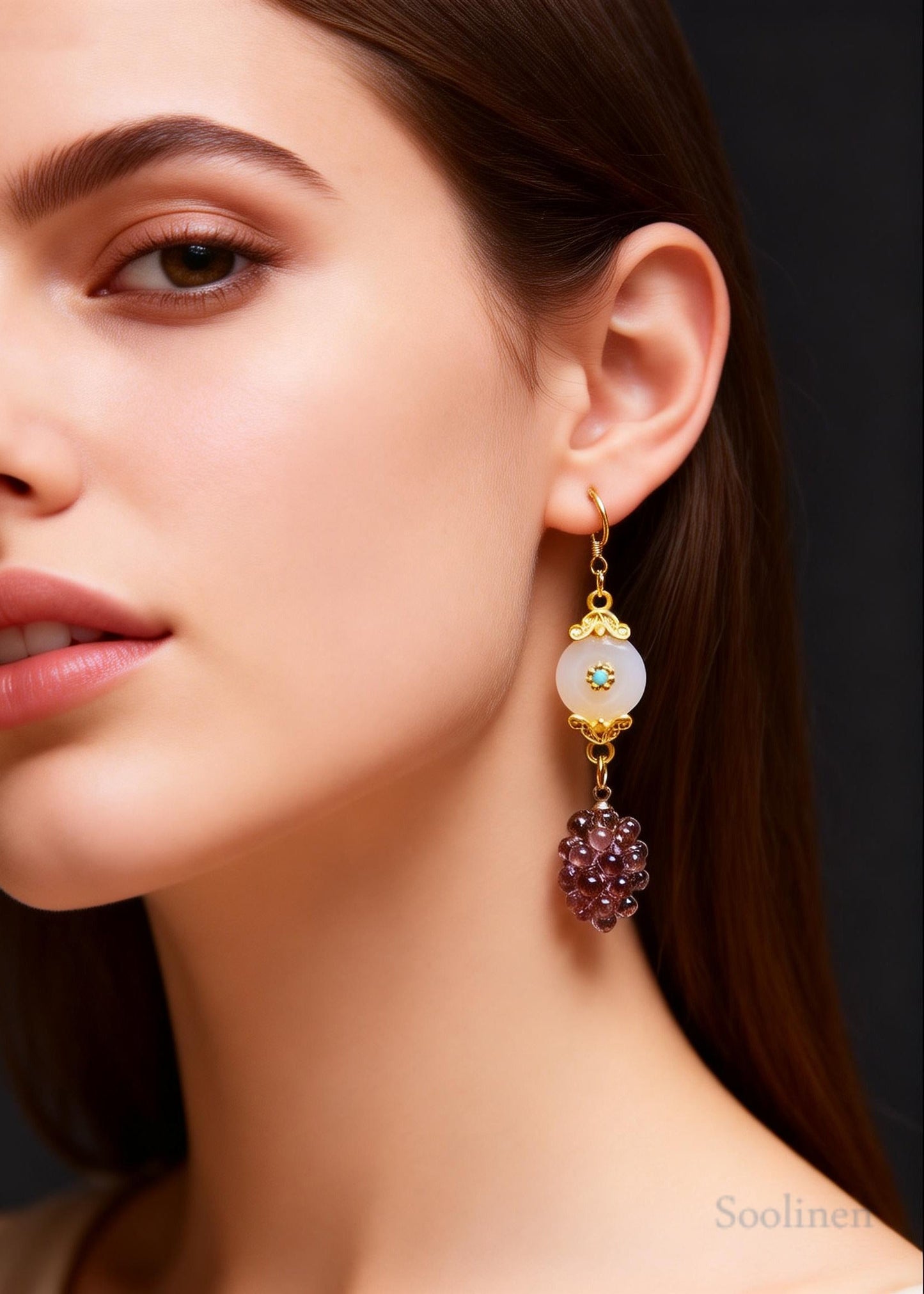 Fine White Jade Patchwork Grapes Drop Earrings