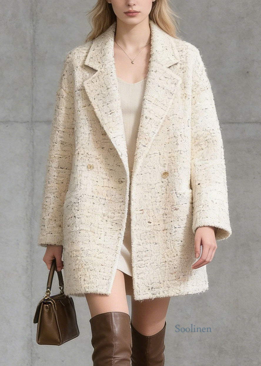 French Beige Peter Pan Collar Pockets Woolen Coat Spring