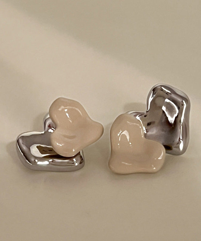 French Metal Heart-Shaped Stud Earrings