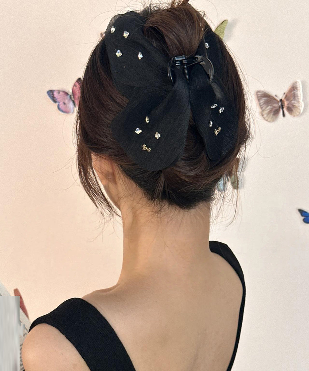 French Purple Alloy Zircon Tulle Butterfly Hairpin
