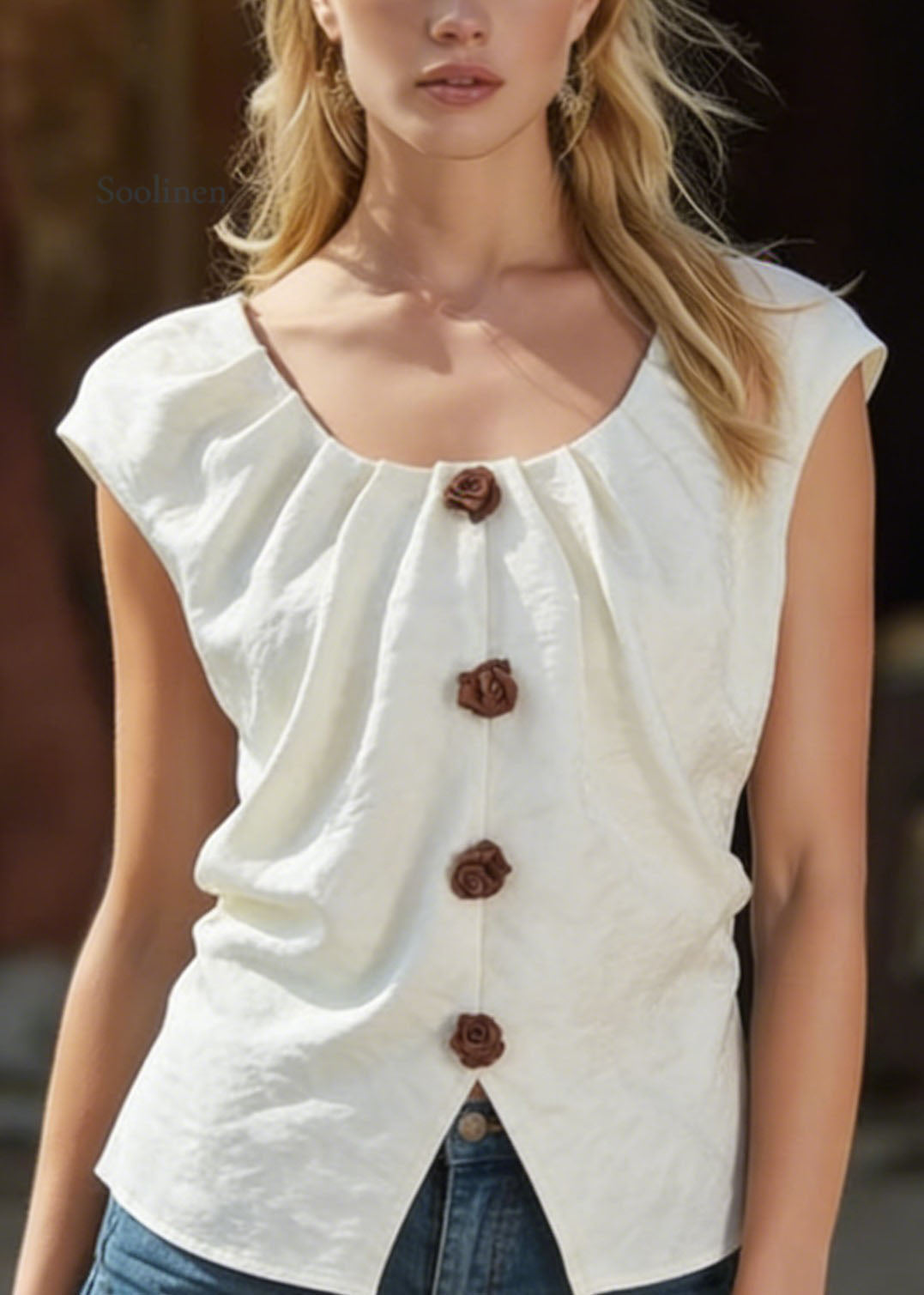 French Simple White O Neck Floral Cotton Tops Summer