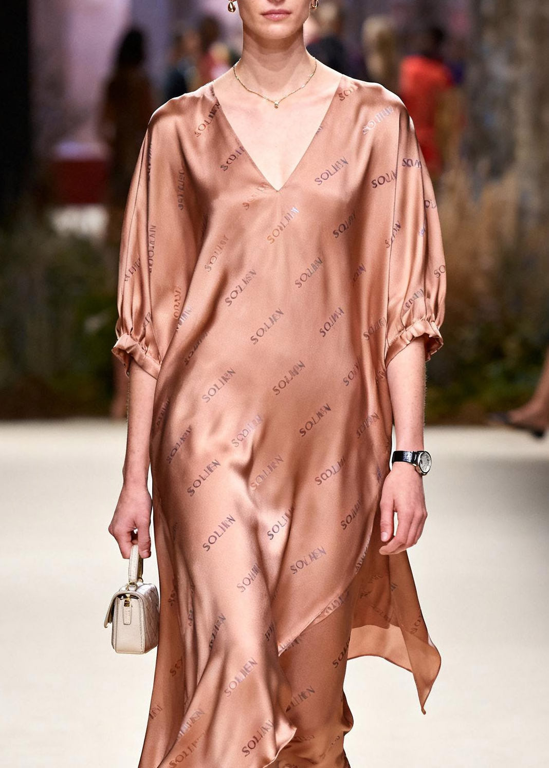 French V Neck Asymmetrical Silk Long Dress Summer