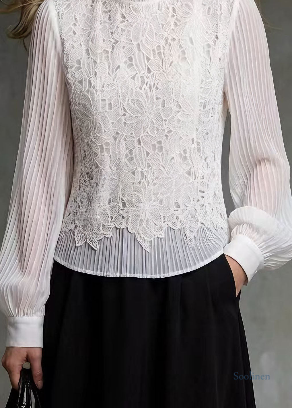 French White Ruffled Lace Patchwork Blouses Spring