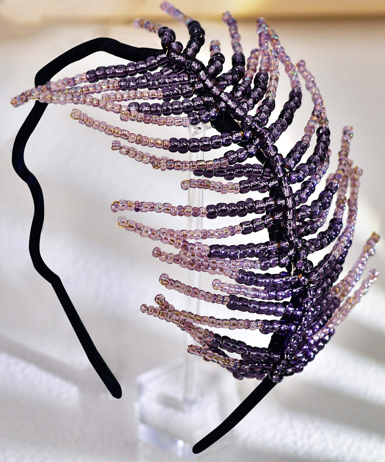 Gradient Color Purple Feather Acrylic Crystal Beading HairPiece