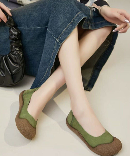 Zapatos planos de piel de vaca verde para mujer con diseño de retazos cómodo