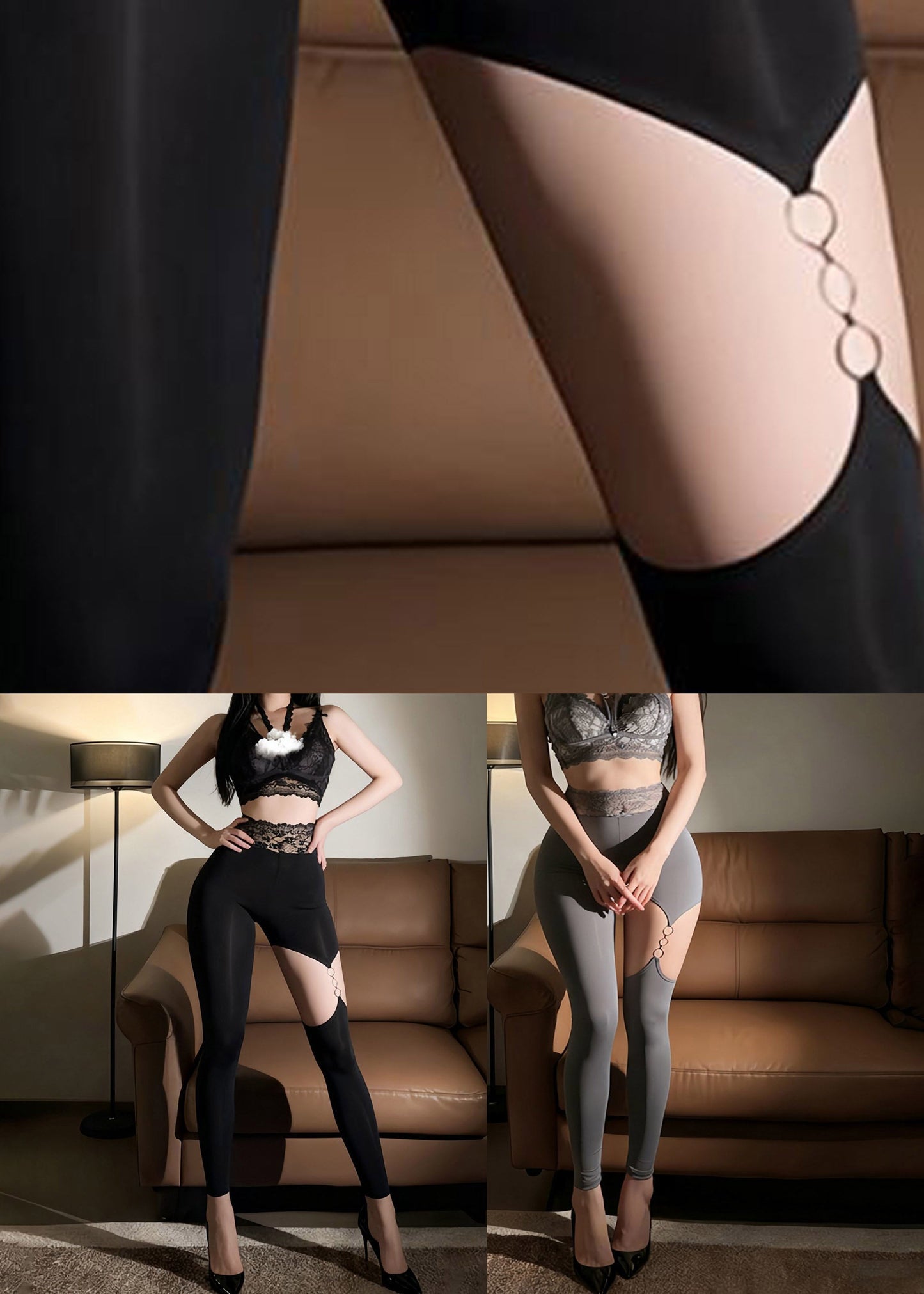 Grey Lace Butt Scrunch Sports Bra And Leggings Set Suit