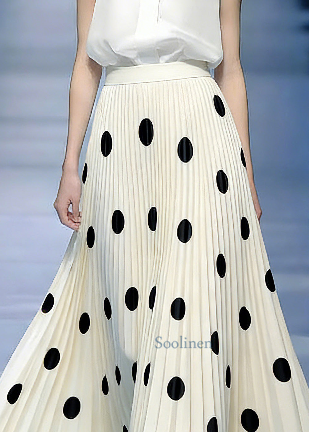 Handmade Beige Print Elastic Waist A Line Skirts Spring