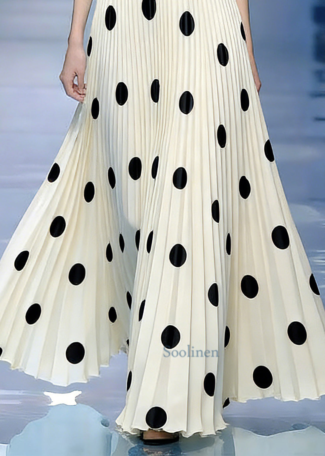 Handmade Beige Print Elastic Waist A Line Skirts Spring