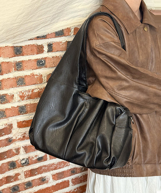 Handmade Black Large Capacity Faux Leather Shoulder Bags