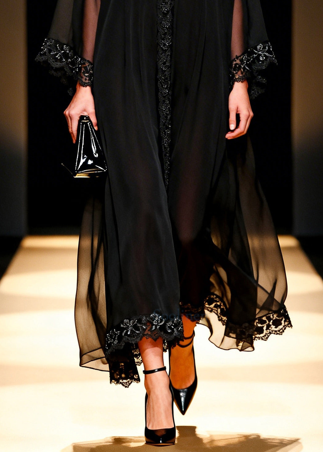 Handmade Black Oversized Lace Patchwork Chiffon Dresses Summer