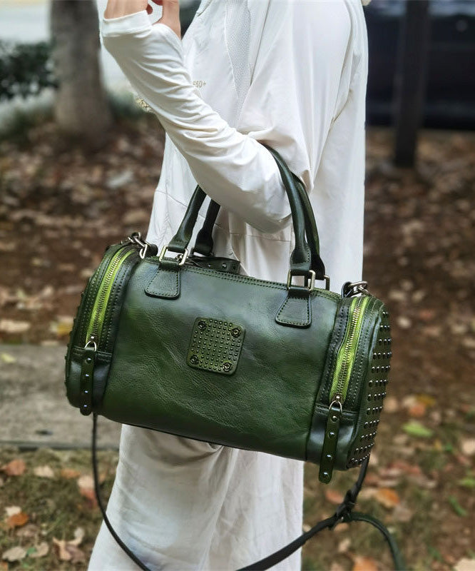 Handmade Coffee Rivet Calf Leather Tote Bag