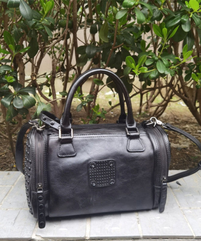 Handmade Coffee Rivet Calf Leather Tote Bag
