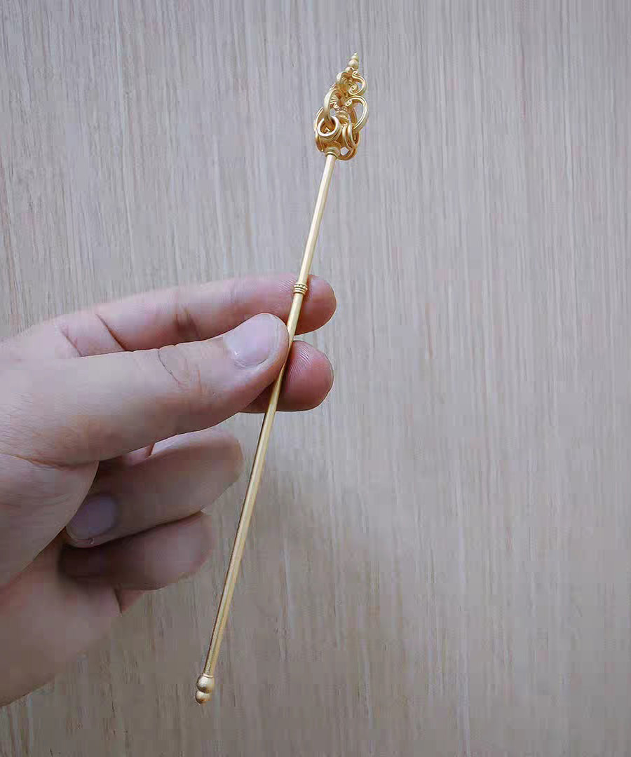 Handmade Gold Hollow Out Zen Staff Gold Plated Hairpin