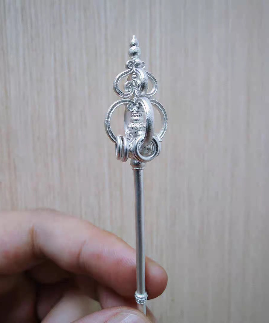 Handmade Gold Hollow Out Zen Staff Gold Plated Hairpin