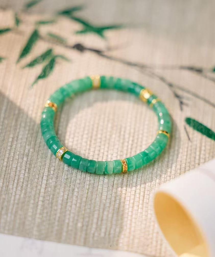 Handmade Green Sterling Silver Alloy Jade Beading Chain Bracelet