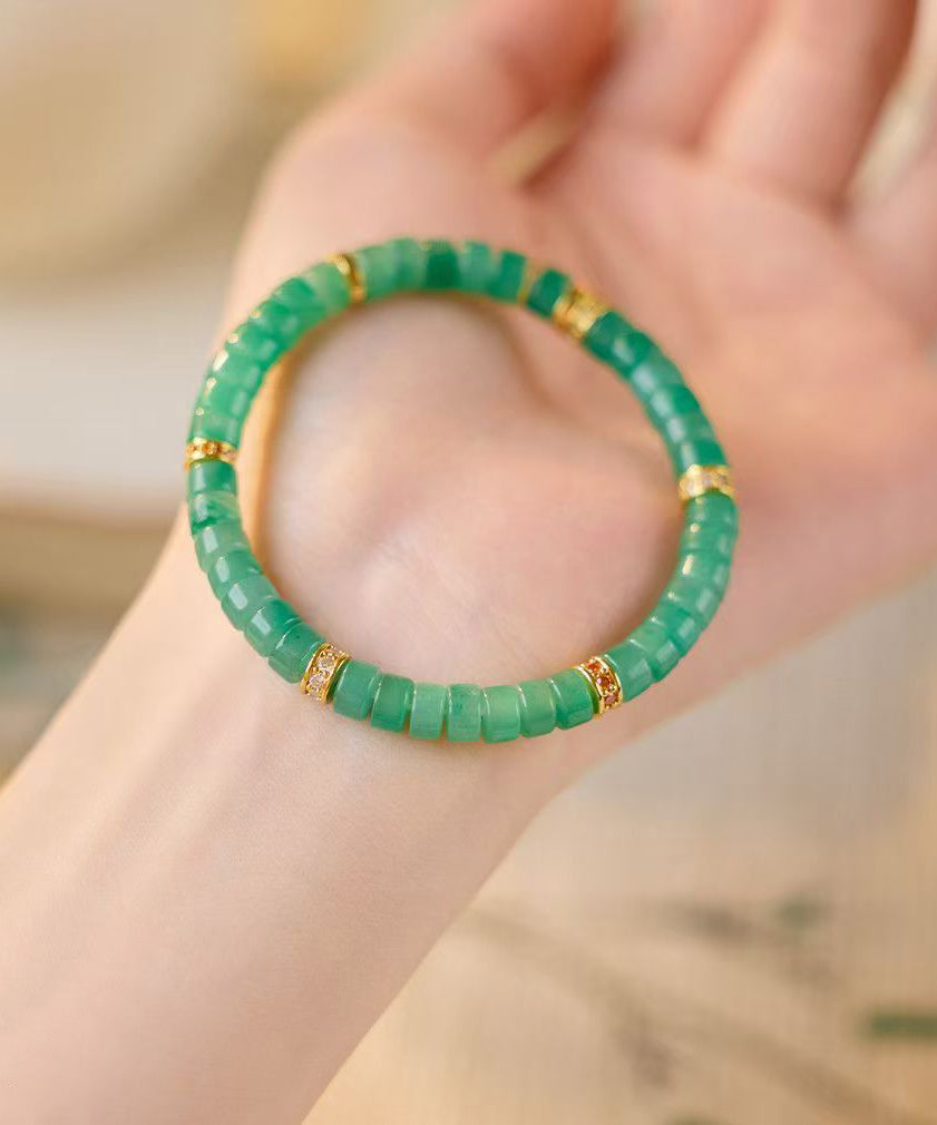 Handmade Green Sterling Silver Alloy Jade Beading Chain Bracelet