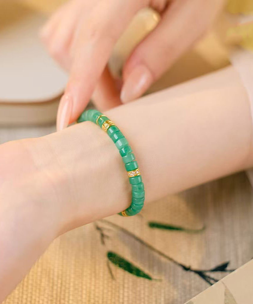 Handmade Green Sterling Silver Alloy Jade Beading Chain Bracelet