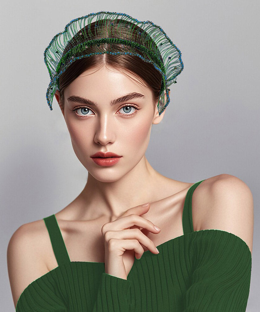 Handmade Green Weave Zircon Beading HairPiece
