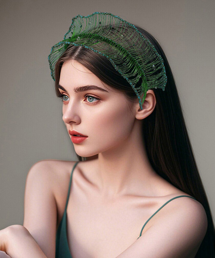Handmade Green Weave Zircon Beading HairPiece