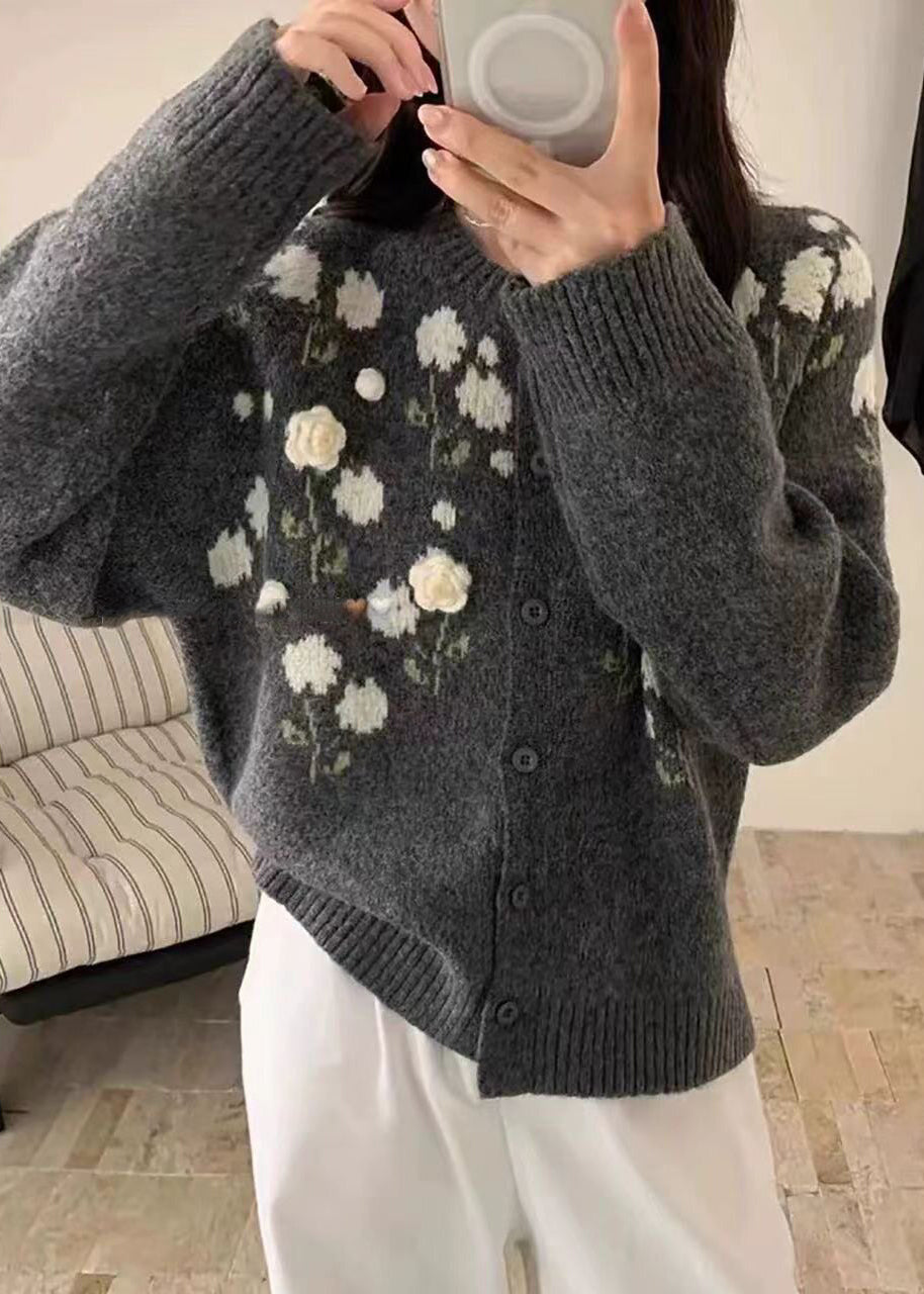 Handmade Grey Oversized Floral Knit Coats Winter