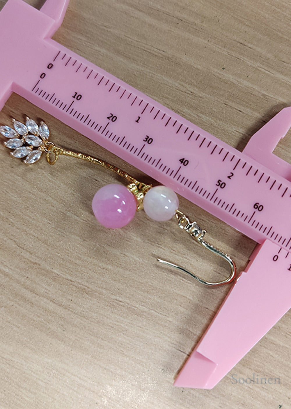 Handmade Pink Zircon Long Tasseled Drop Earrings