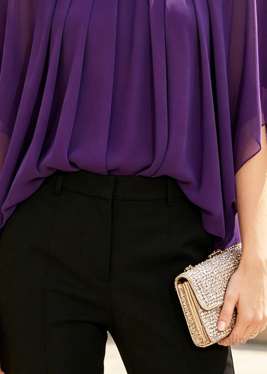 Handmade Purple Oversized Chiffon Shirt Batwing Sleeve