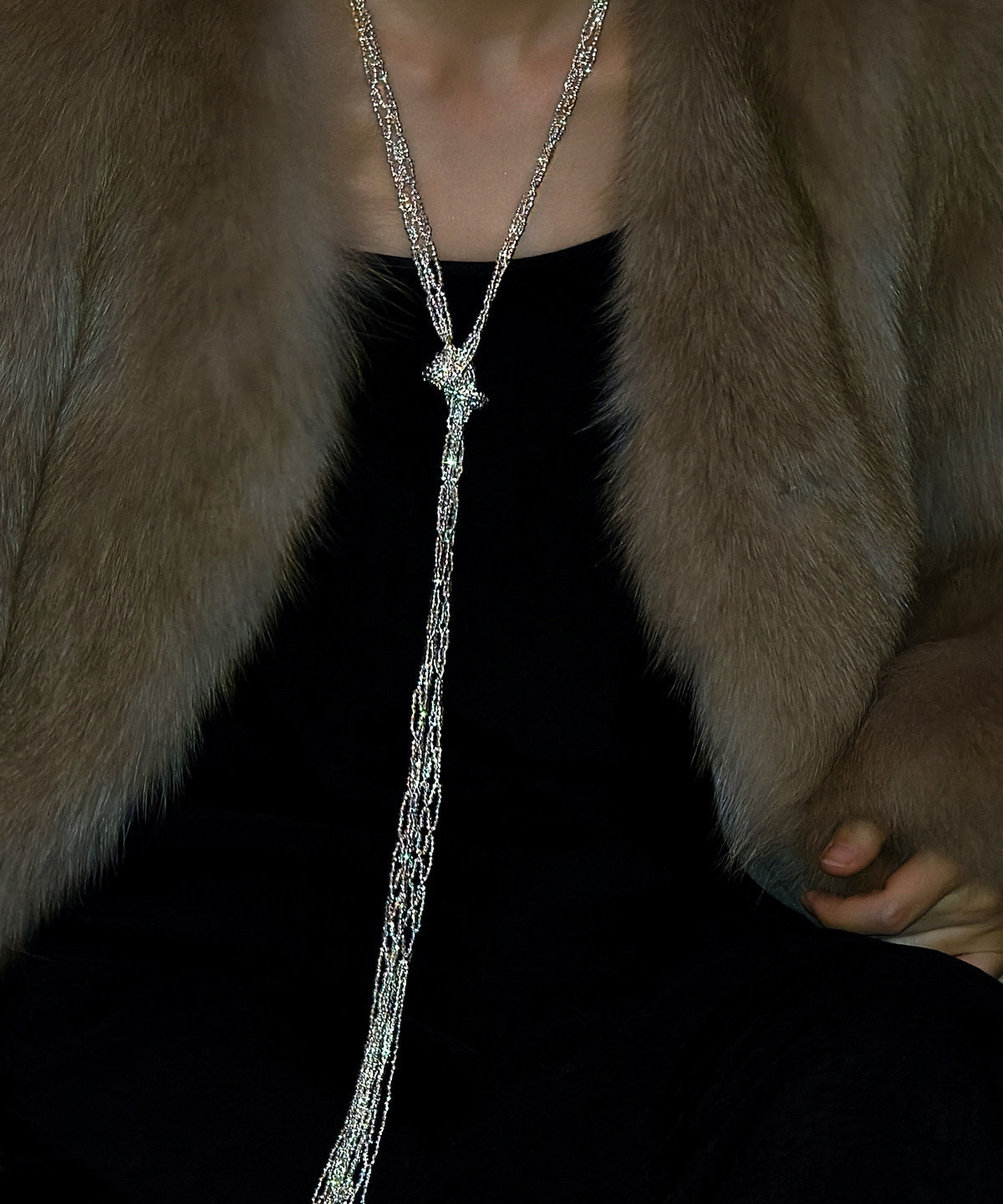 Handmade Silk Mletal Double-Layer Weave Tassel Gratuated Bead Necklace