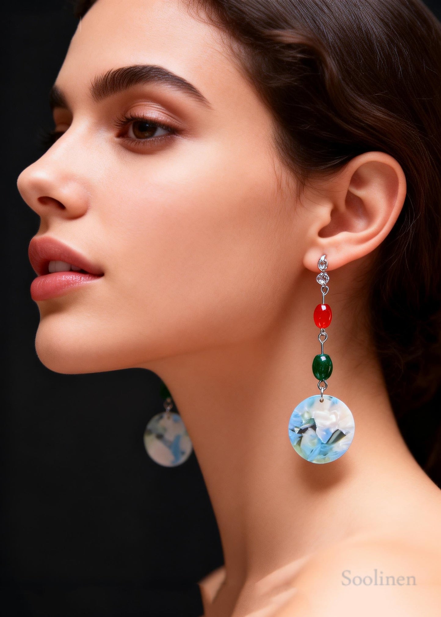 Handmade Turquoise Collocation Coral Acrylic Drop Earrings