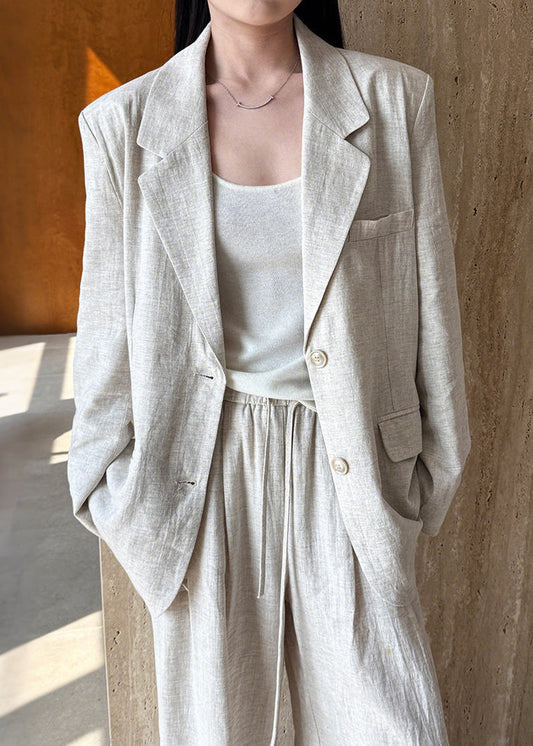 Conjunto de dos piezas de lino blanco extragrande hecho a mano para primavera