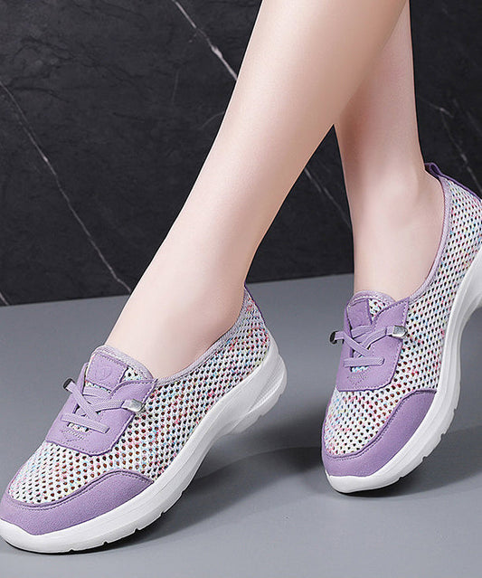 Zapatos planos morados calados para mujer con tiras cruzadas