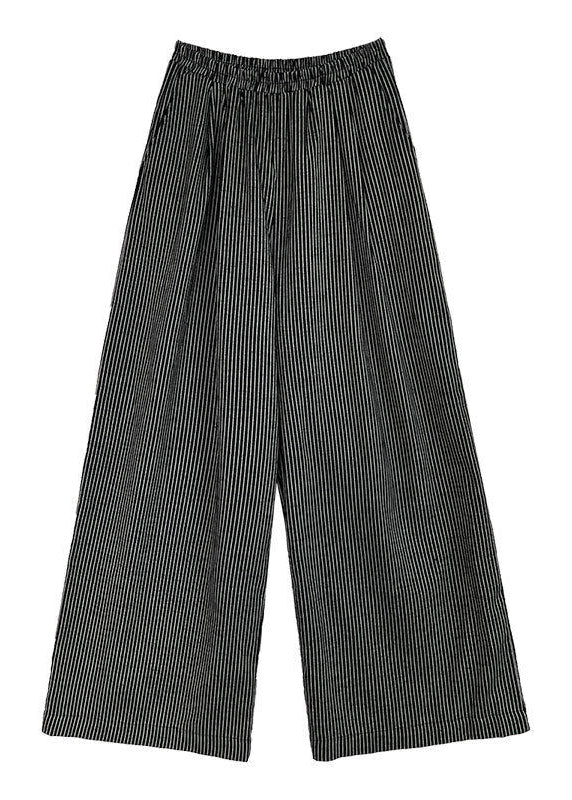 Italian Black Oversized Striped Cotton Wide Leg Pants Spring