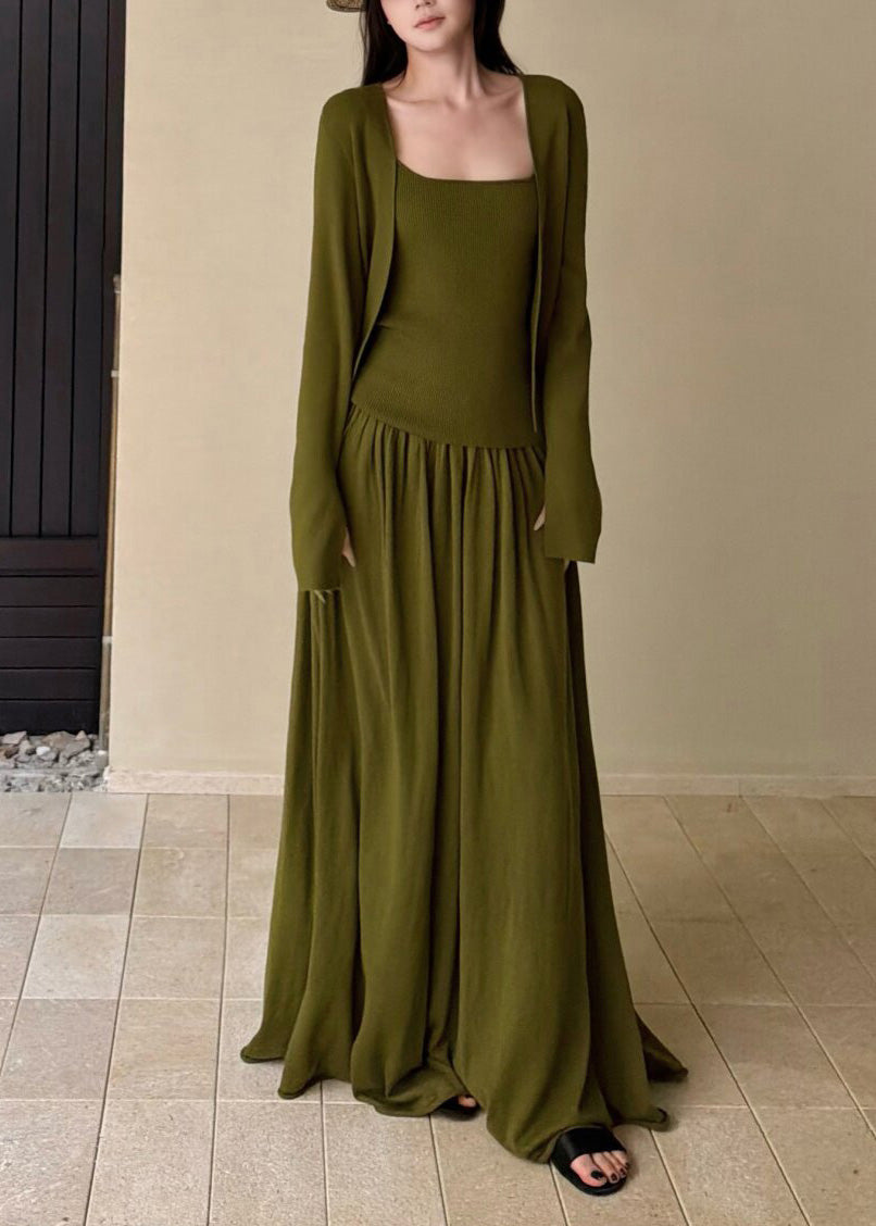 Italian Green Woolen Knit Three Piece Set Women Clothing Spring