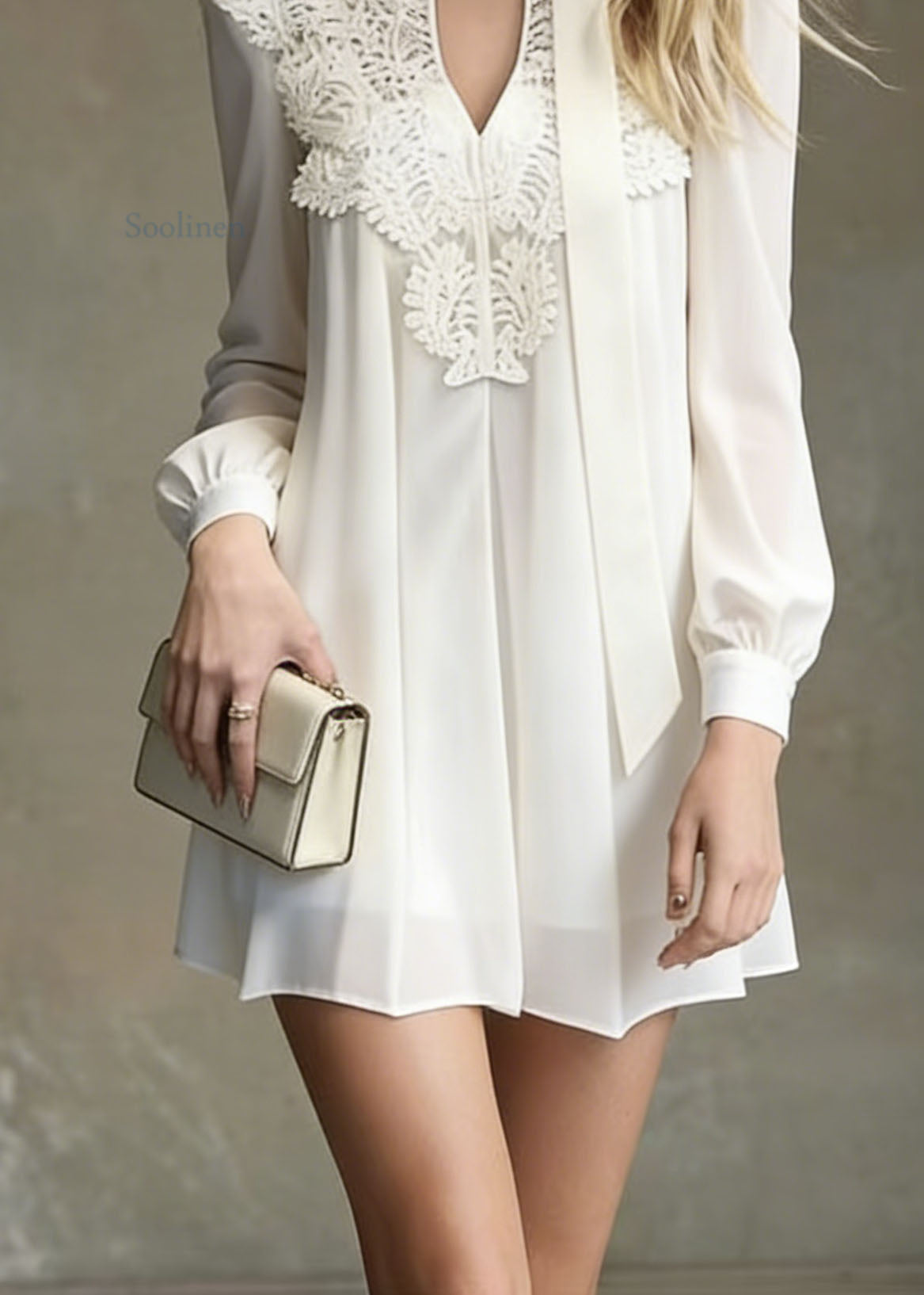Italian White Lace Patchwork Chiffon Mini Dress Spring