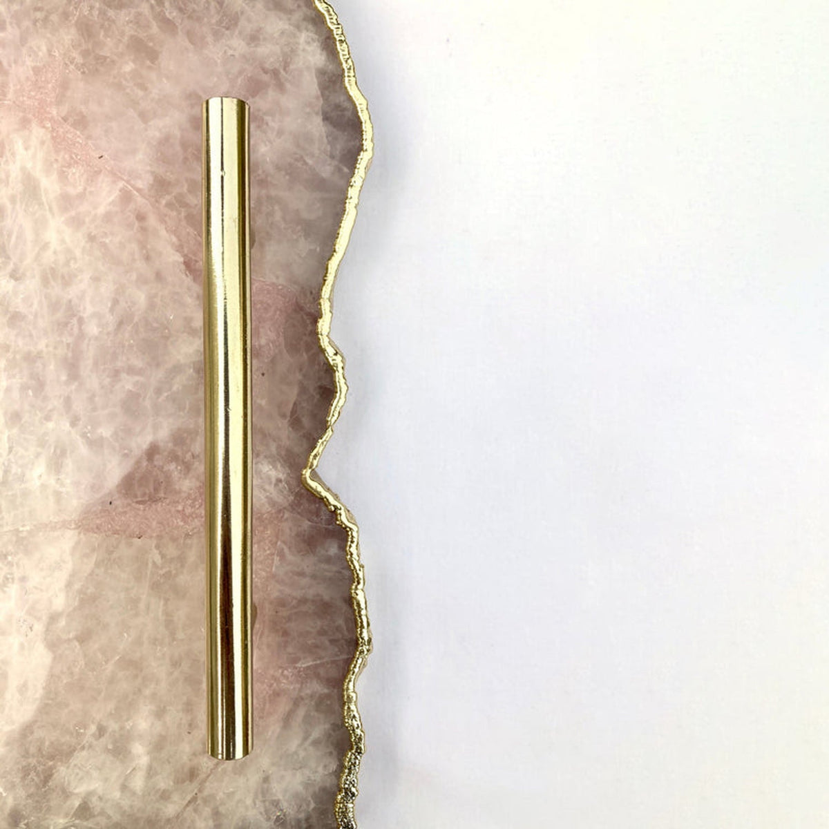 Large Rose Quartz Agate Serving Tray With Brass Handles 10"x15"-1