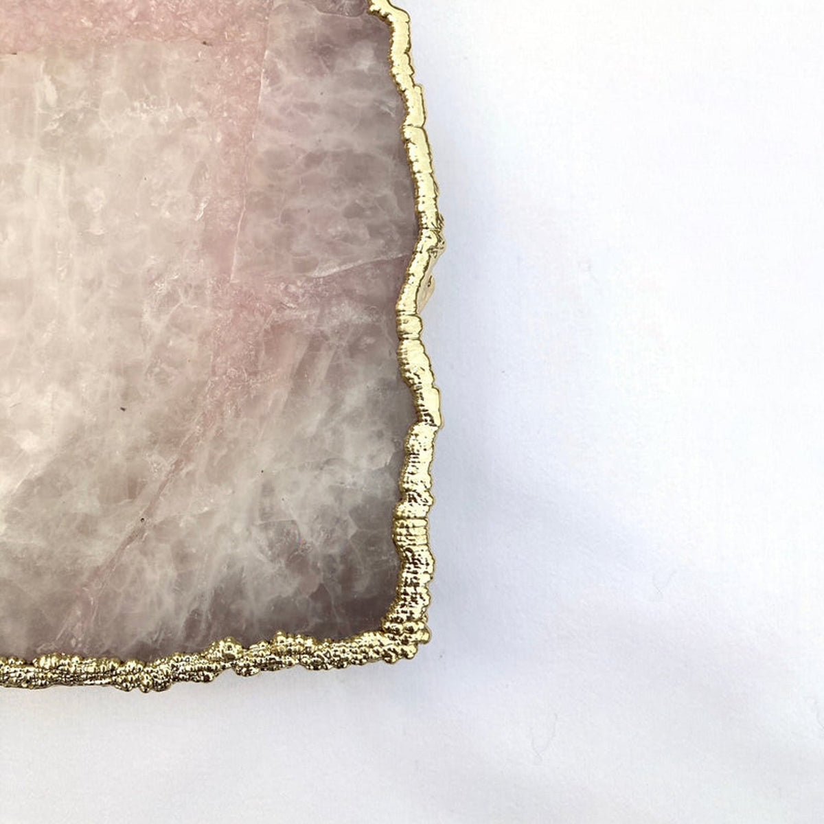 Large Rose Quartz Agate Serving Tray With Brass Handles 10"x15"-3