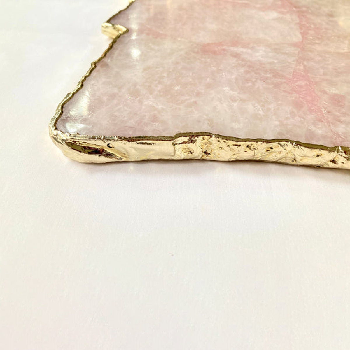 Large Rose Quartz Agate Serving Tray With Brass Handles 10"x15"-4