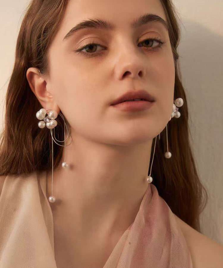 Light Luxury Tassel Pearl Long Stud Earrings