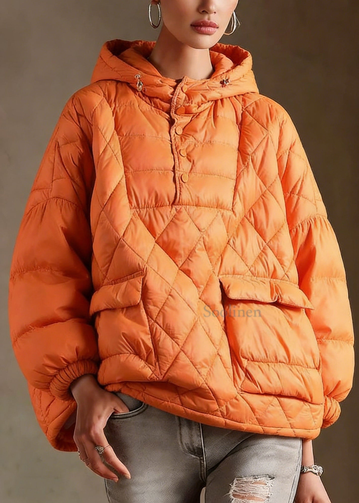 Literary Orange Plus Size Hooded Pullover Short Puffers Jackets(Free Shipping + Limited Stock)