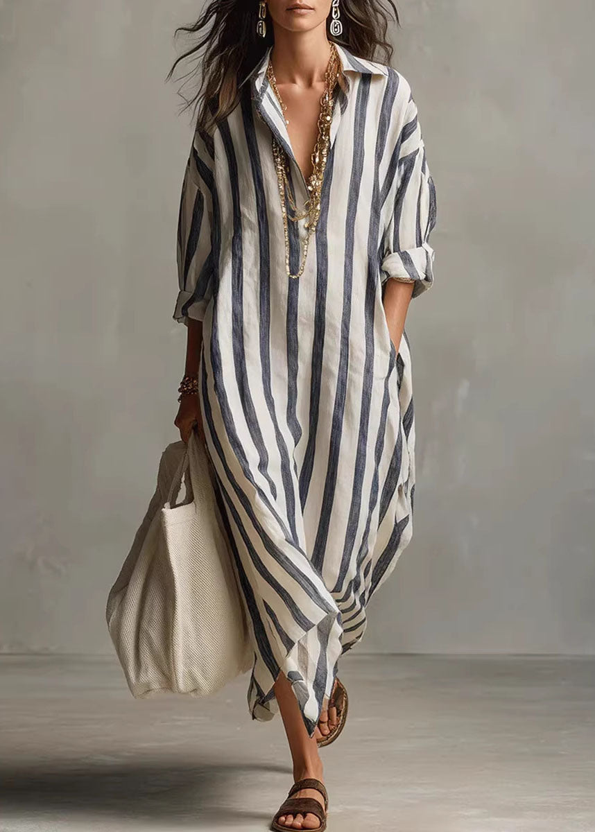 Loose Blue Striped Summer Dress Holiday Outfits