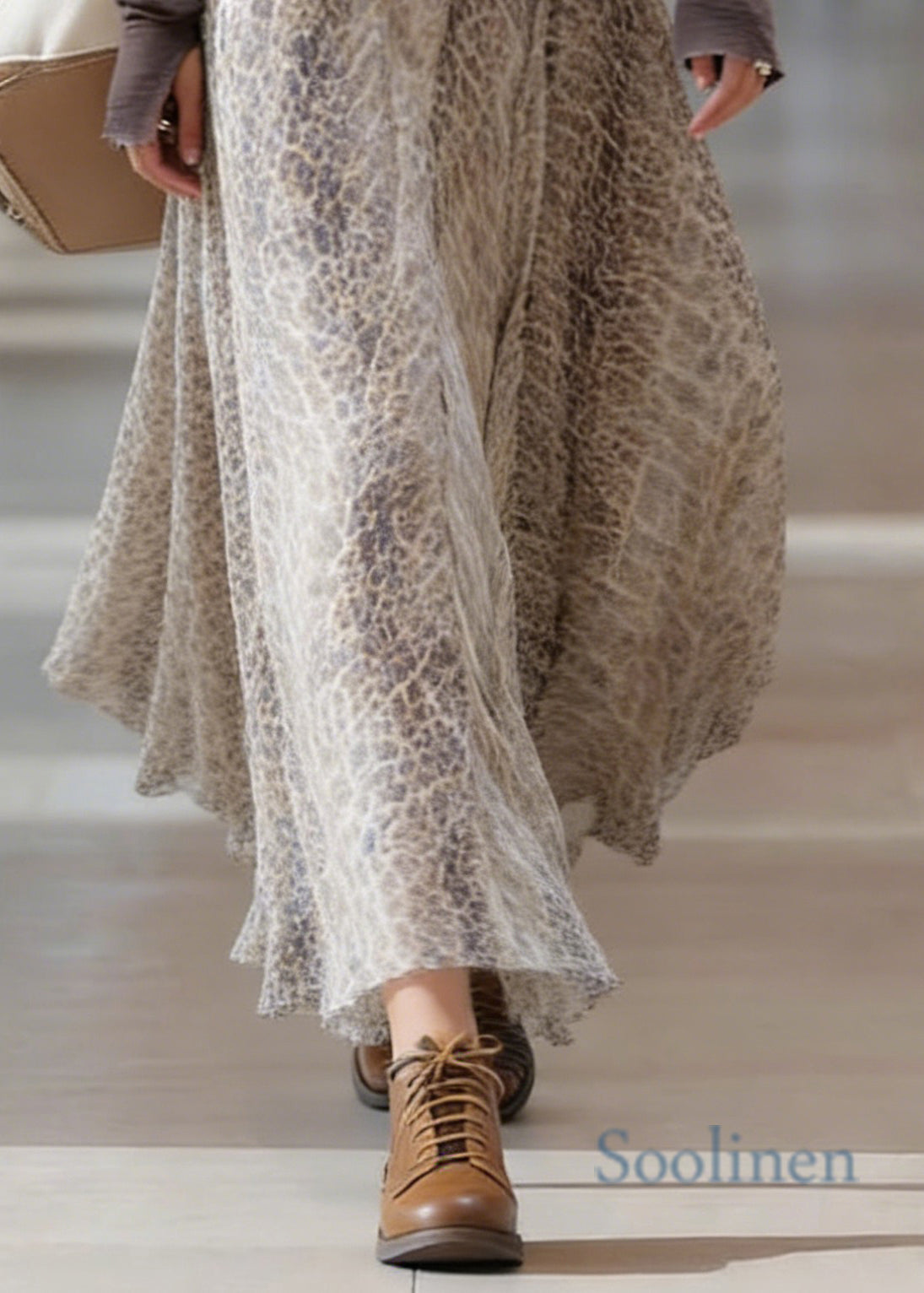 Loose Elastic Waist Print Maxi Skirt Spring