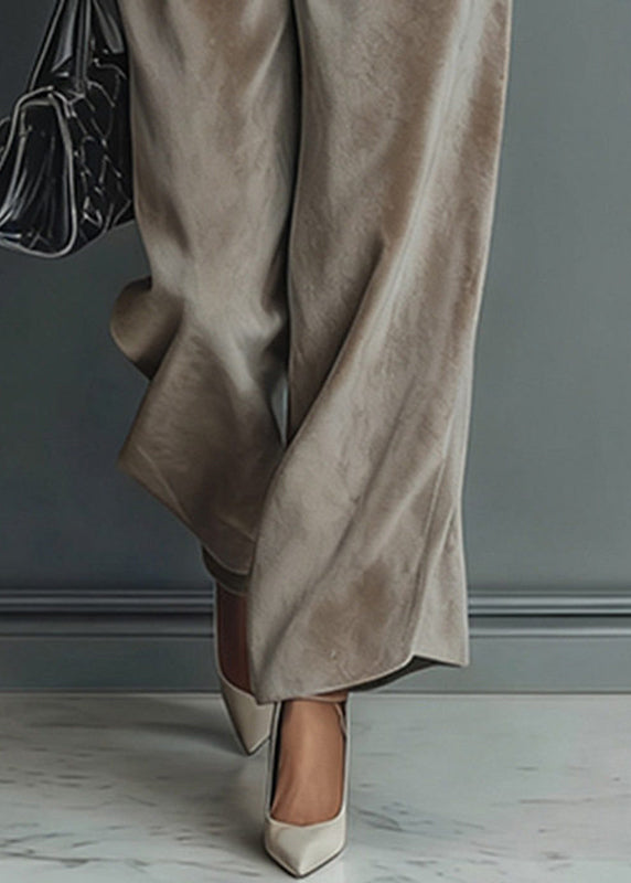 Loose Grey Turtleneck Patchwork pullover And Wide Leg Pants Two Pieces Set Spring
