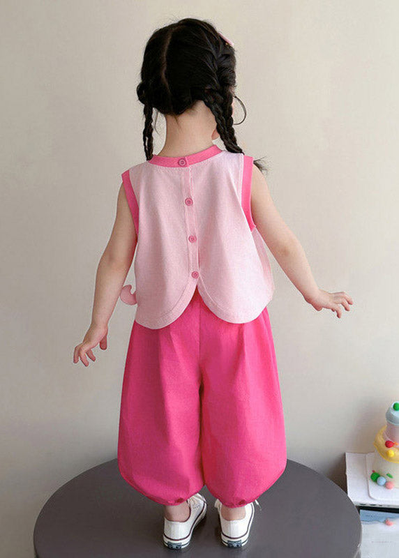 Loose Print Girls Vest And Crop Pants Two Pieces Set Summer