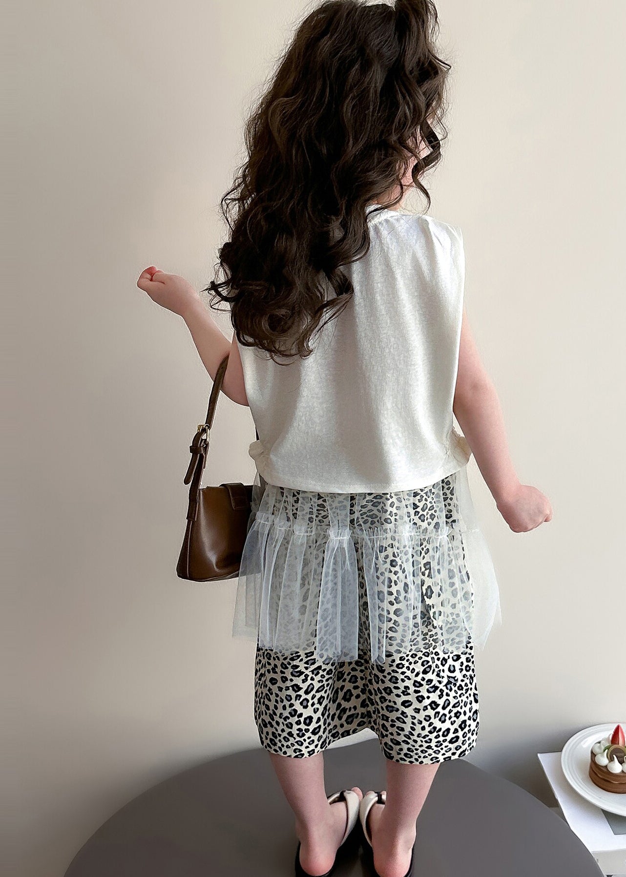 Lovely Oversized Leopard Print Cotton Baby Girls Three Pieces Set Summer
