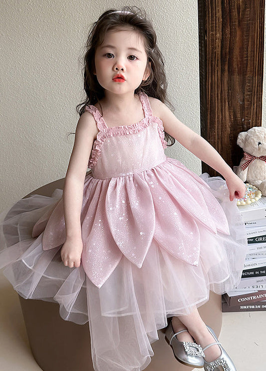 Lovely Pink Sequins Floral Tulle Baby Girls Summer Dress